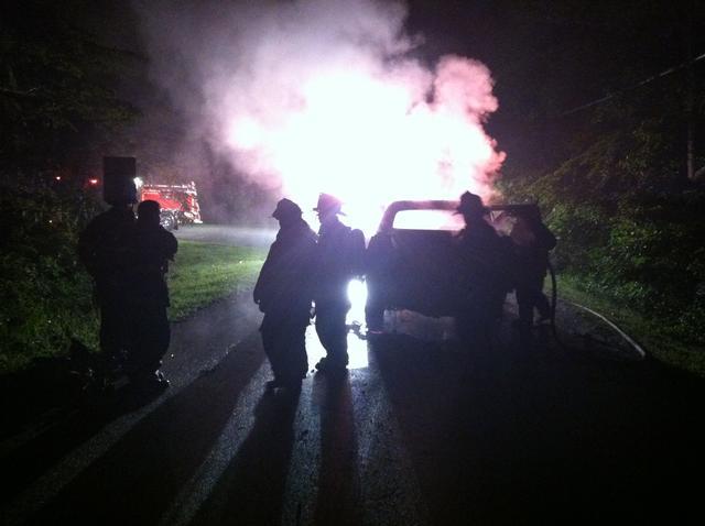 The operator of this vehicle was flown to a burn center after this vehicle fire off of Old Golden Beach Road